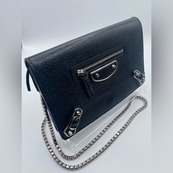 Balenciaga Chain Black Leather Wallet Shoulder Bag - Picture 1 of 11